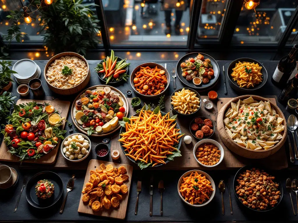 Elegante bedrijfscatering met diverse dieetopties inclusief vegetarisch, glutenvrij, halal, kosher en veganistisch eten